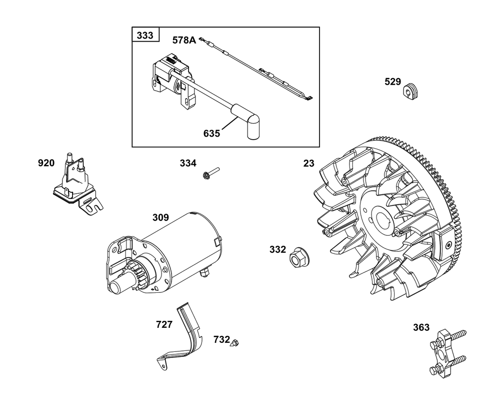 Flywheel, Ignition, And Starter Group Diagram and Parts List for 305445-3214-G1  Briggs and Stratton Engine